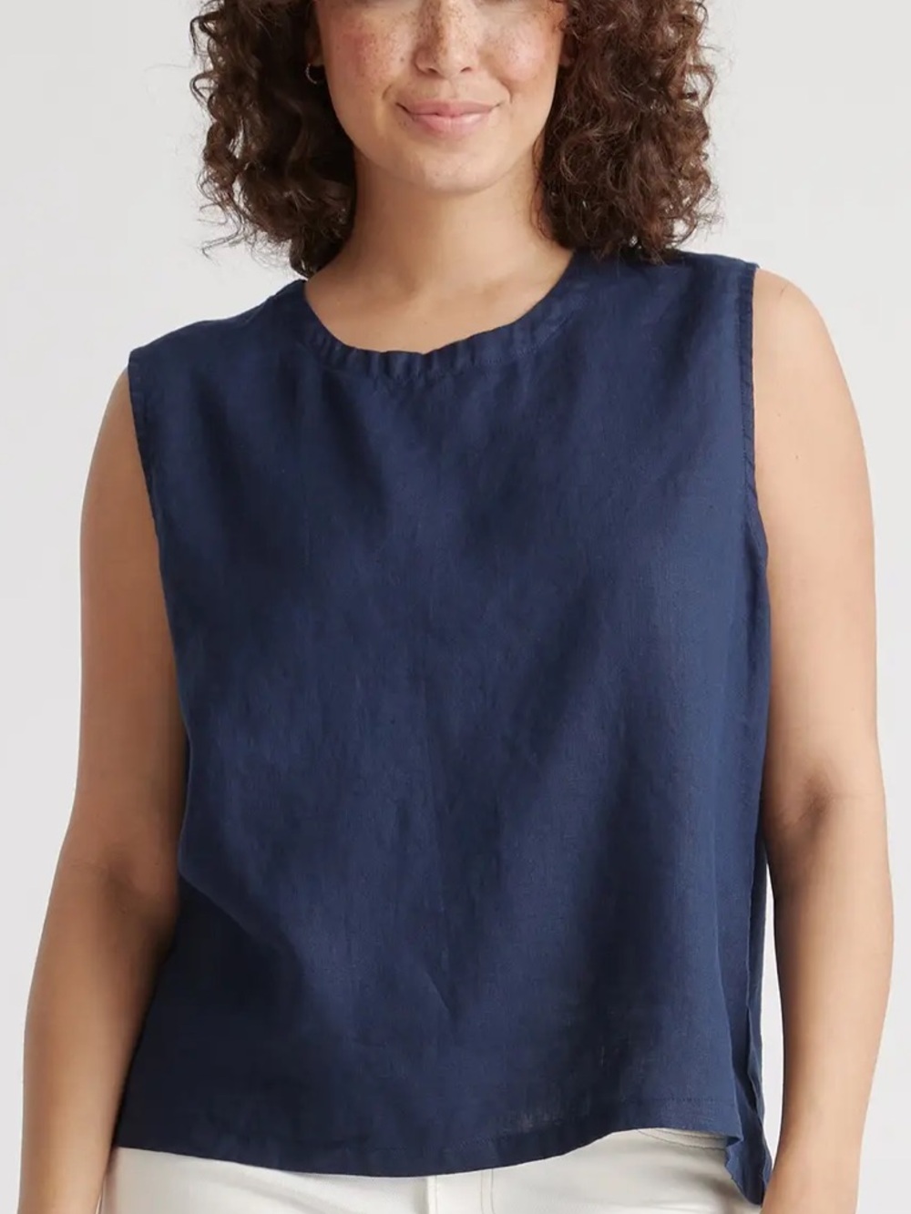 QUINCE european linen tank top deep navy size S